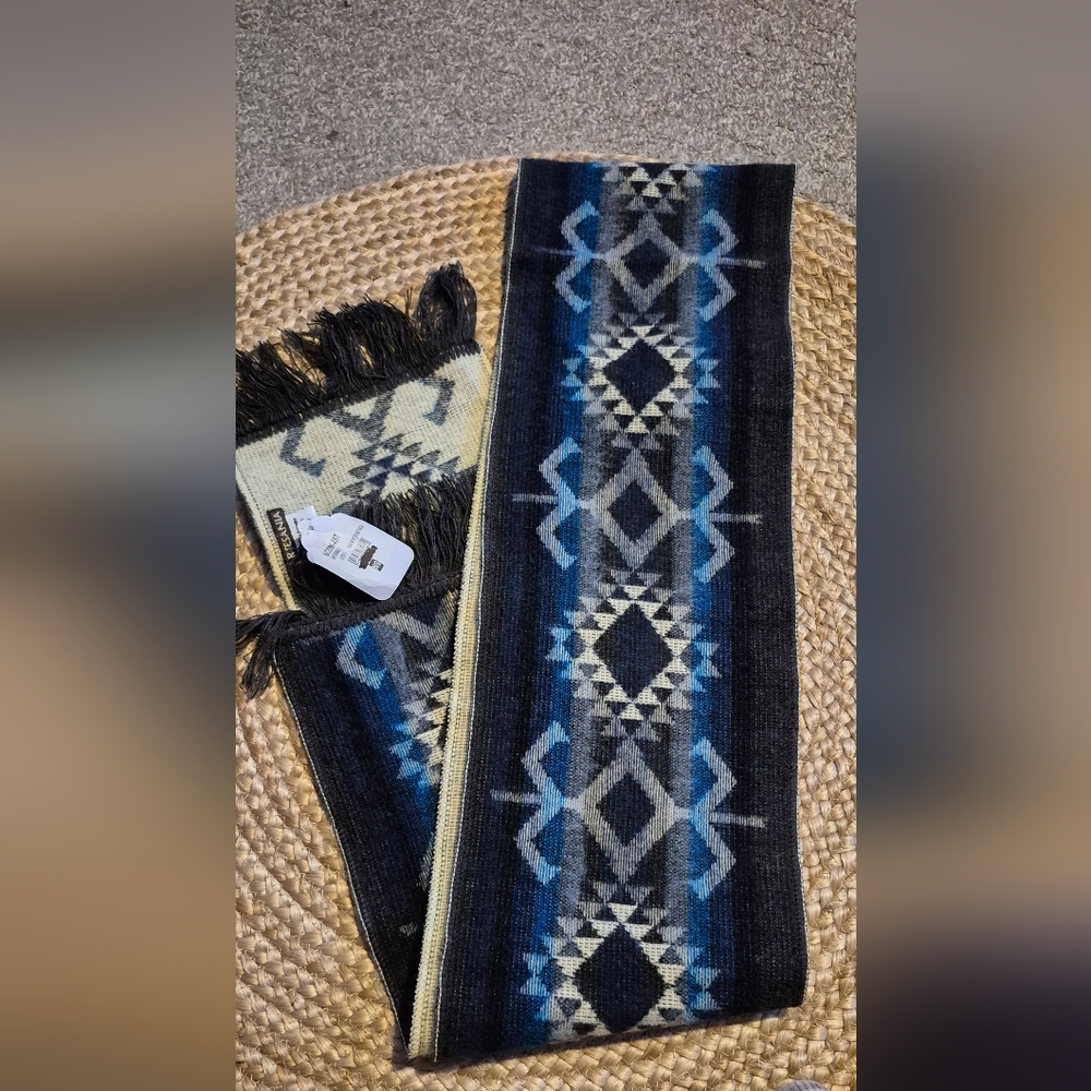 Geometric Patterned Scarf in Black and Blue NWT Made In Ecuador